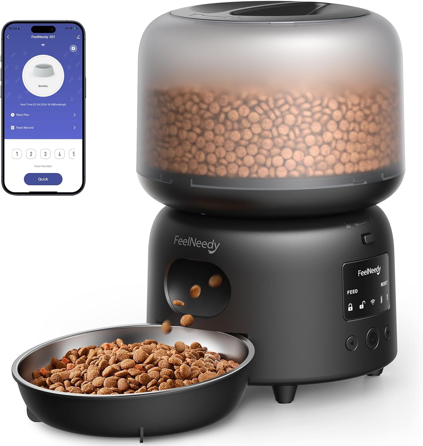 FEELNEEDY 3L Automatic Cat Feeder WiFi Connected Black