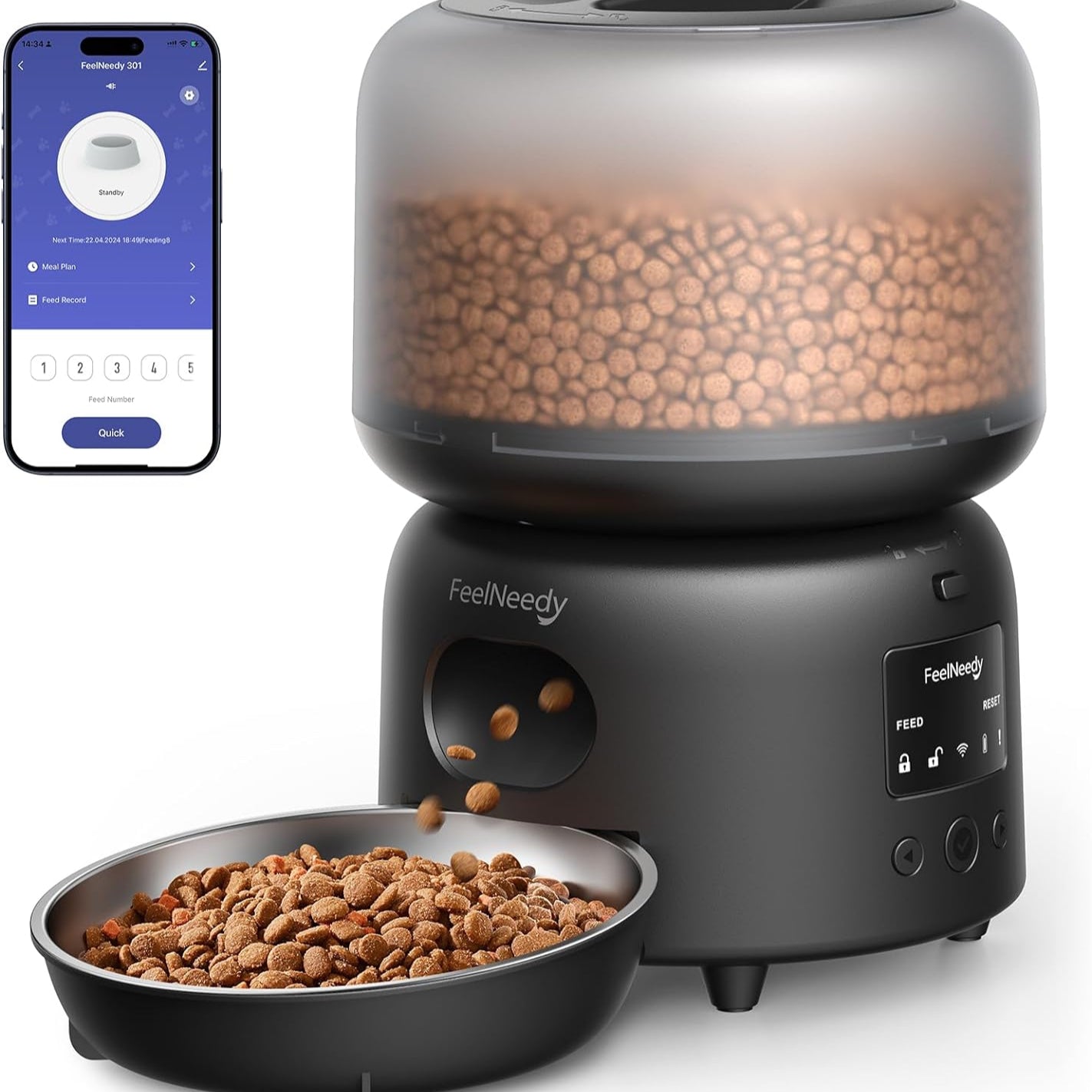 FEELNEEDY 3L Automatic Cat Feeder WiFi Connected Black