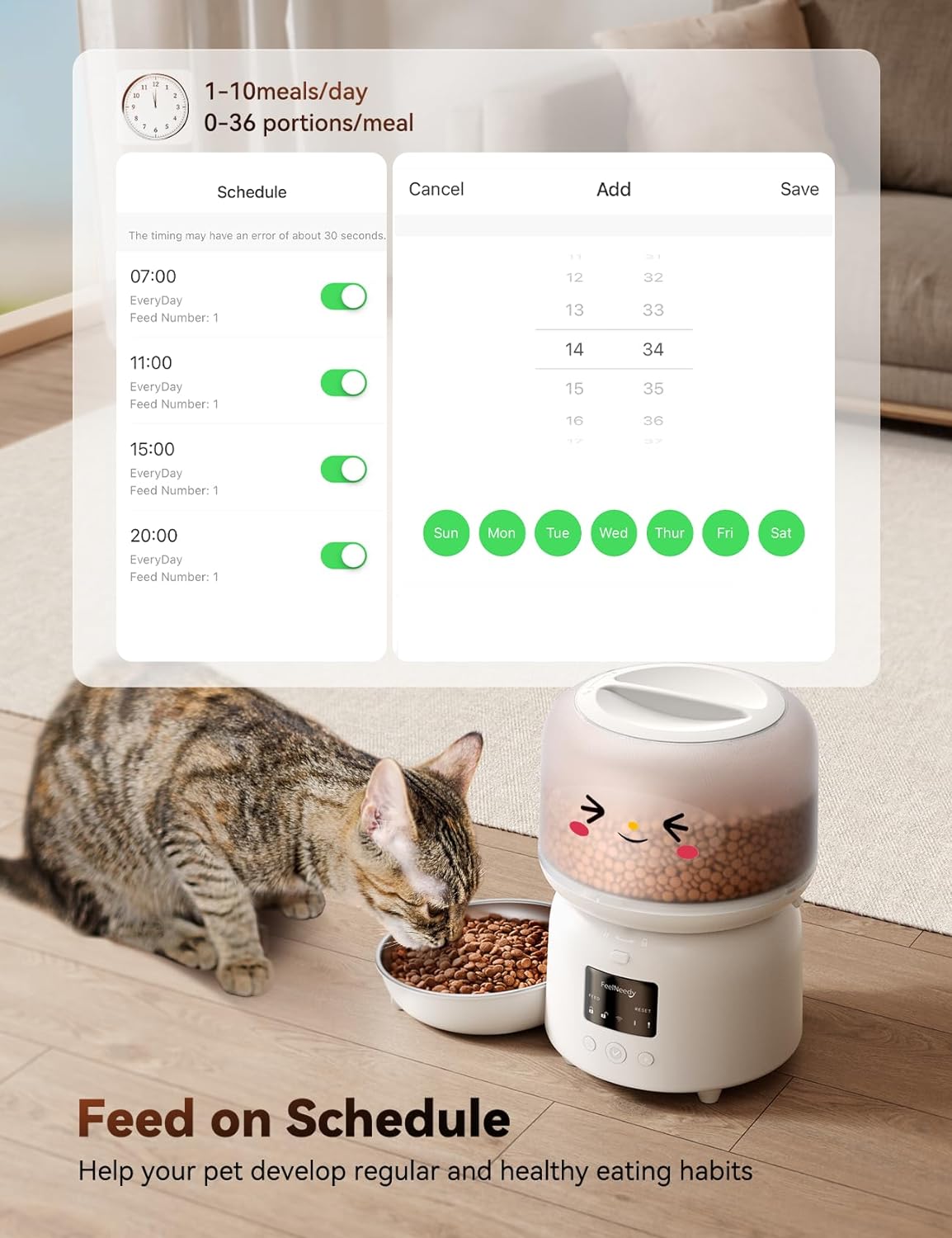 FEELNEEDY 3L Automatic Cat Feeder WiFi Connected Black