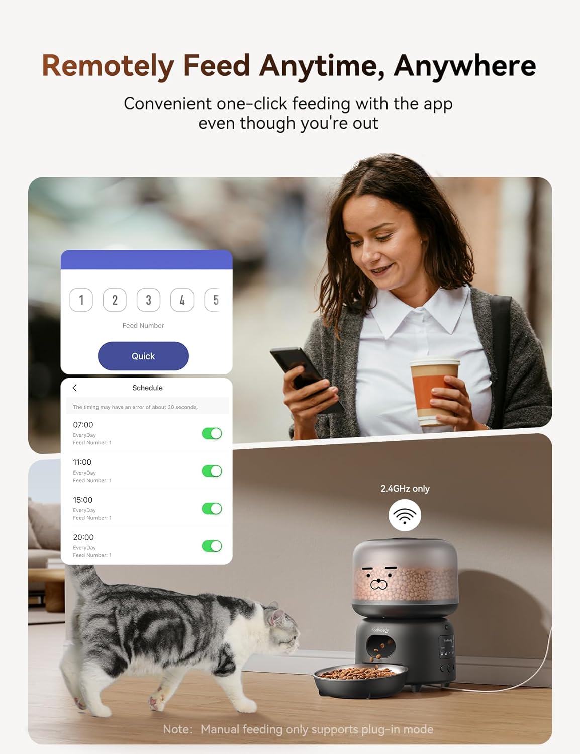 FEELNEEDY 3L Automatic Cat Feeder WiFi Connected Black