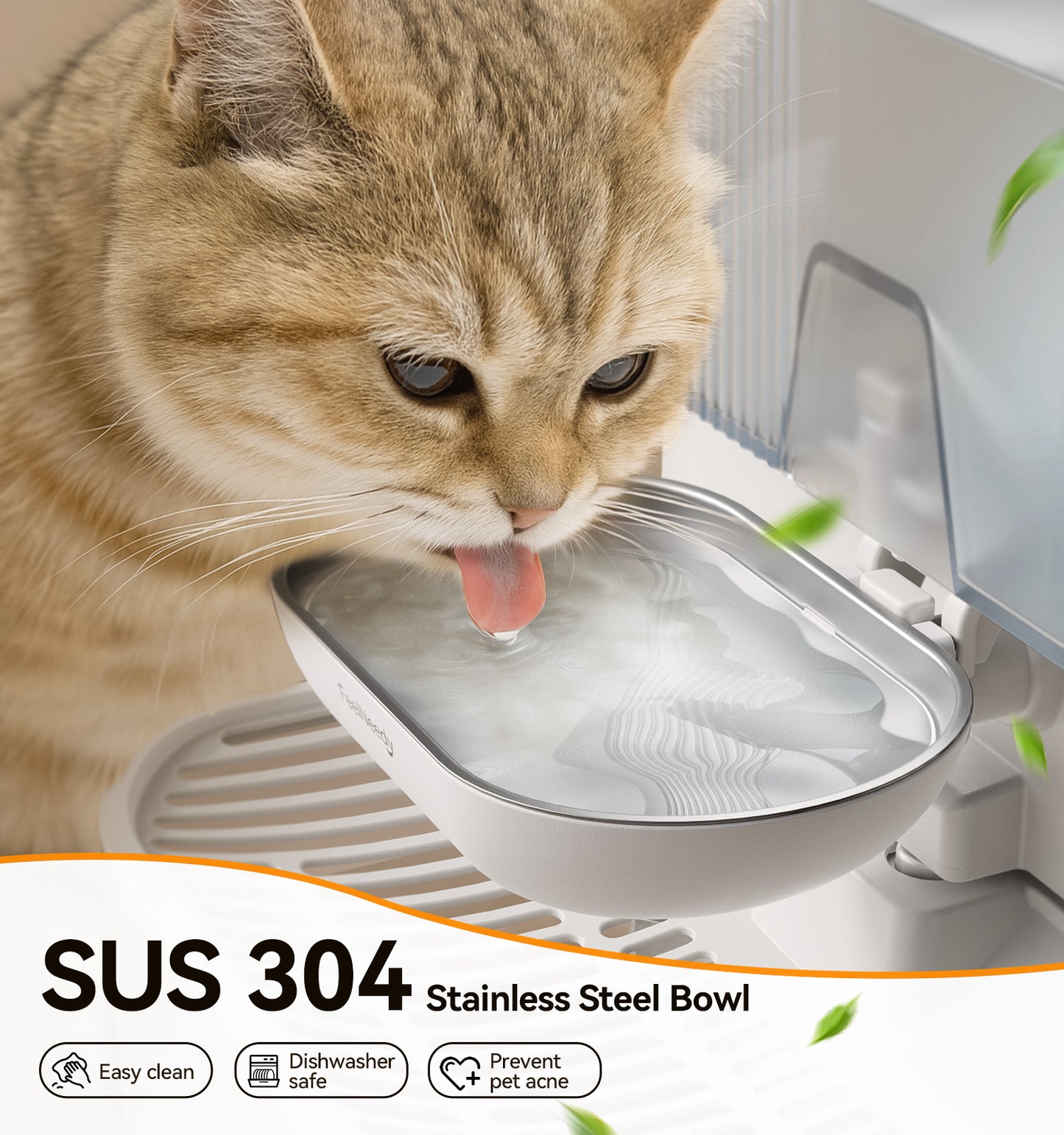 FEELNEEDY FN-W15 Wireless Cat Water Fountain No Filters, Wastewater Separation, Stainless Steel Bowl, 3.5L Pet Water Fountain