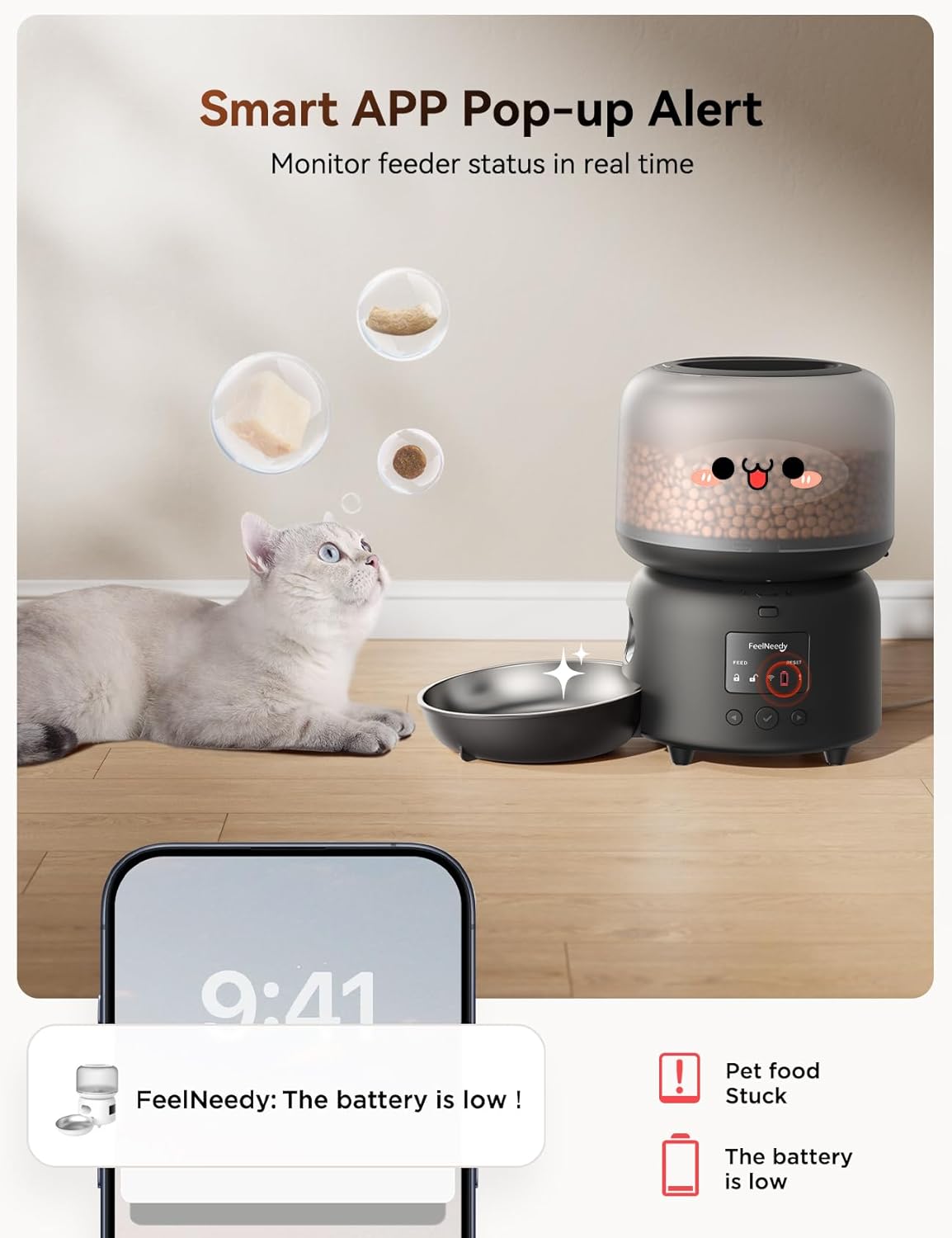 FEELNEEDY 3L Automatic Cat Feeder WiFi Connected Black