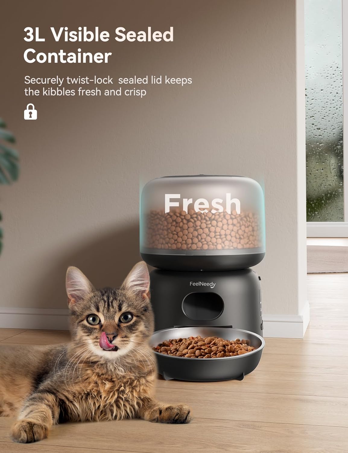 FEELNEEDY 3L Automatic Cat Feeder WiFi Connected Black