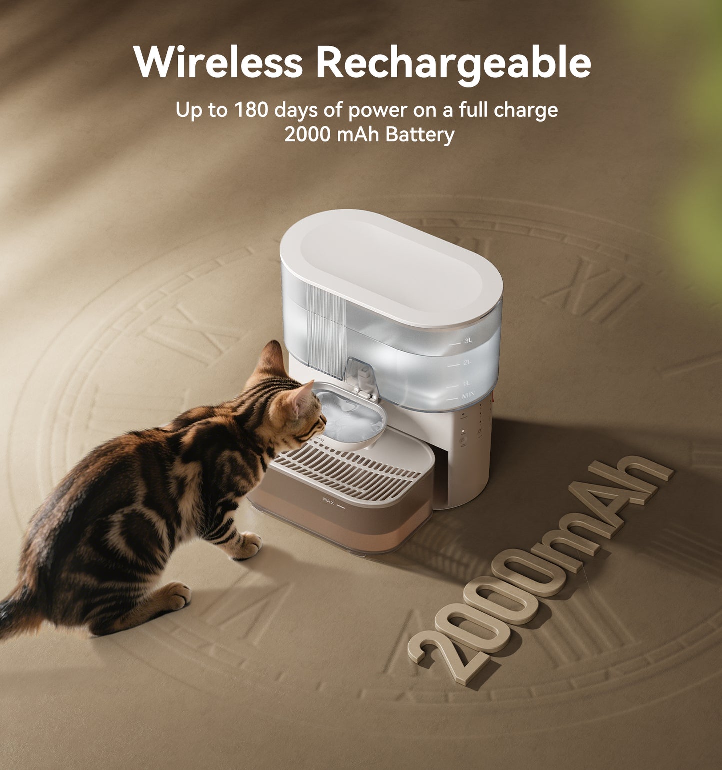 FEELNEEDY FN-W15 Wireless Cat Water Fountain No Filters, Wastewater Separation, Stainless Steel Bowl, 3.5L Pet Water Fountain
