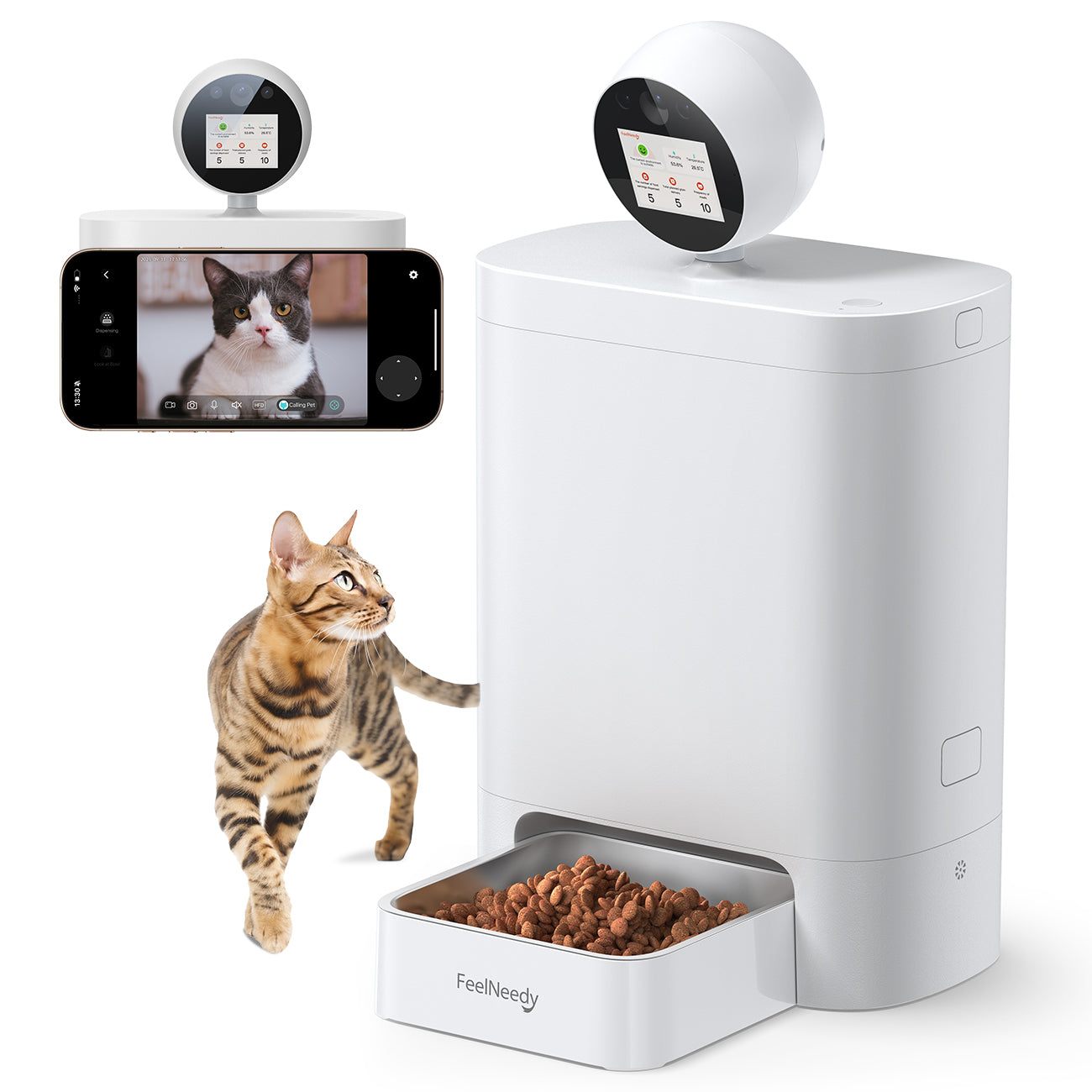 FEELNEEDY DE P-LFP01 Futterautomat Katze mit 3MP HD-360° Kamera, 2,4G/5G WiFi KI Katzenfutter Automat mit Nachtsichtfunktion & Zwei-Wege-Audio, IPS-Display, APP-Steuerung, Videoaufzeichnung