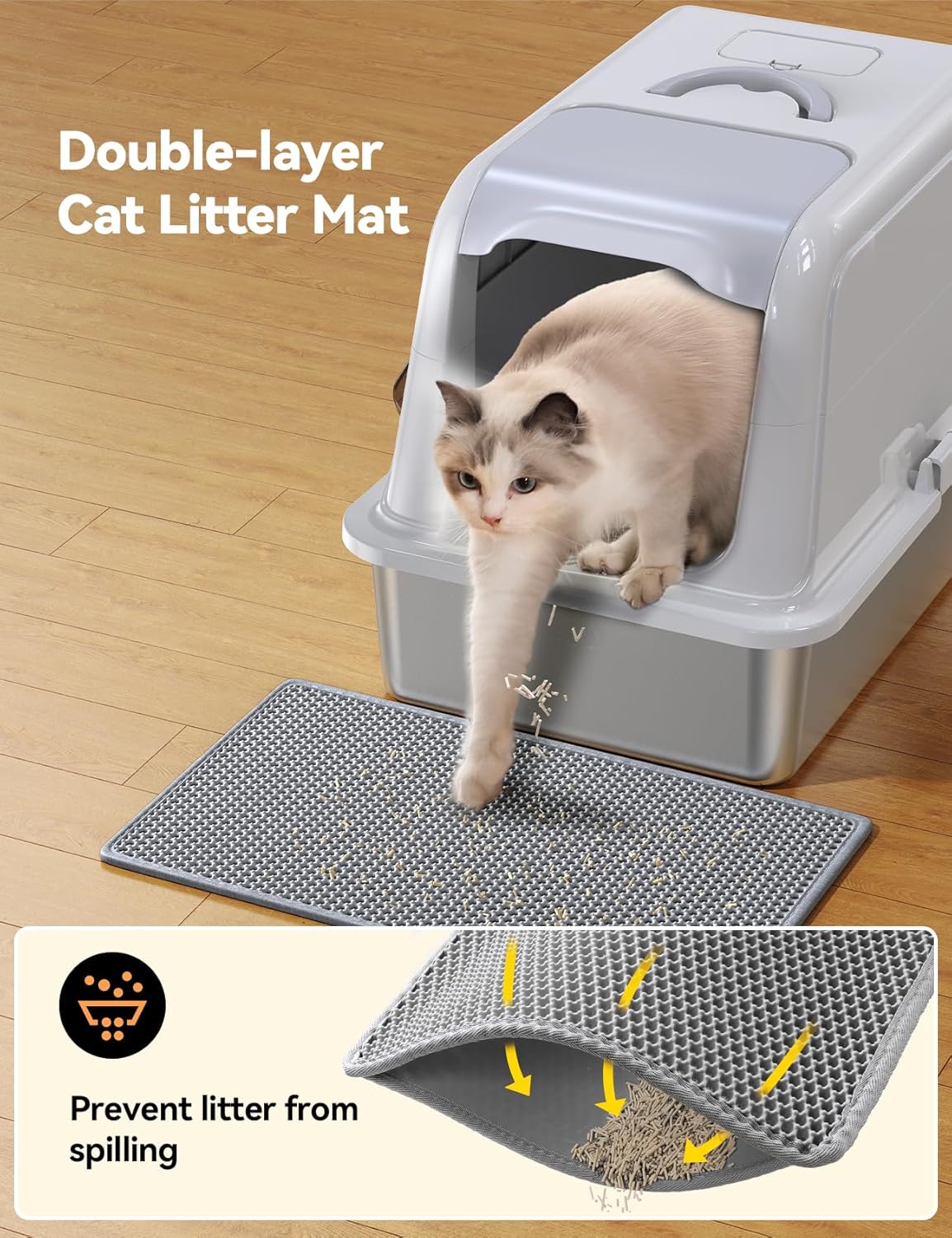 FEELNEEDY Enclosed Stainless Steel Cat Litter Box with Lid