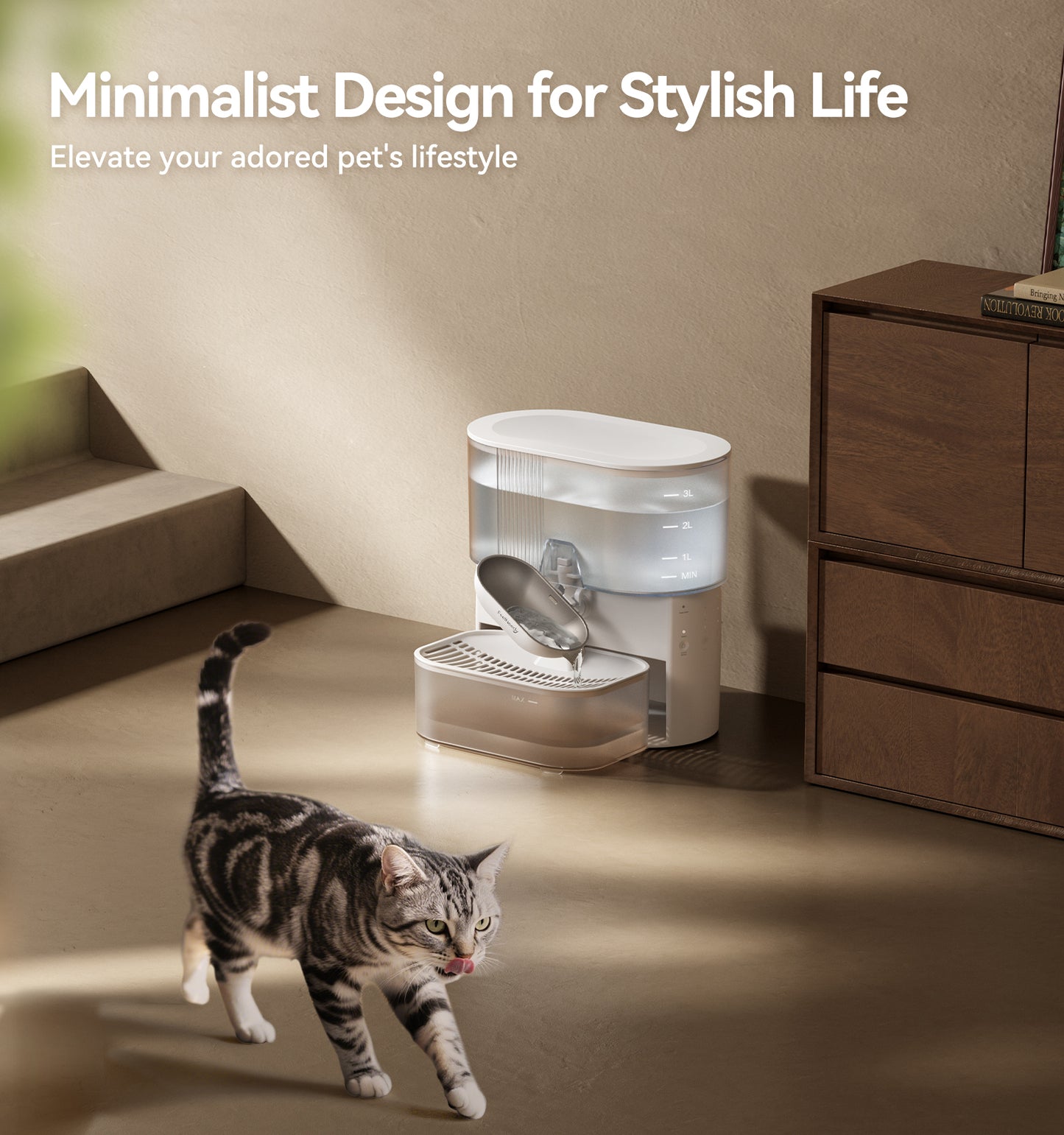 FEELNEEDY FN-W15 Wireless Cat Water Fountain No Filters, Wastewater Separation, Stainless Steel Bowl, 3.5L Pet Water Fountain