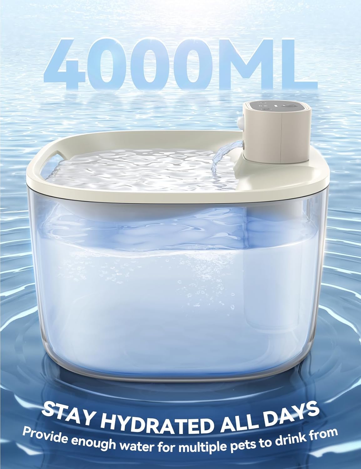 FEELNEEDY 135 fl oz/4L Battery Operated Pet Water Fountain with Pump-Free Design