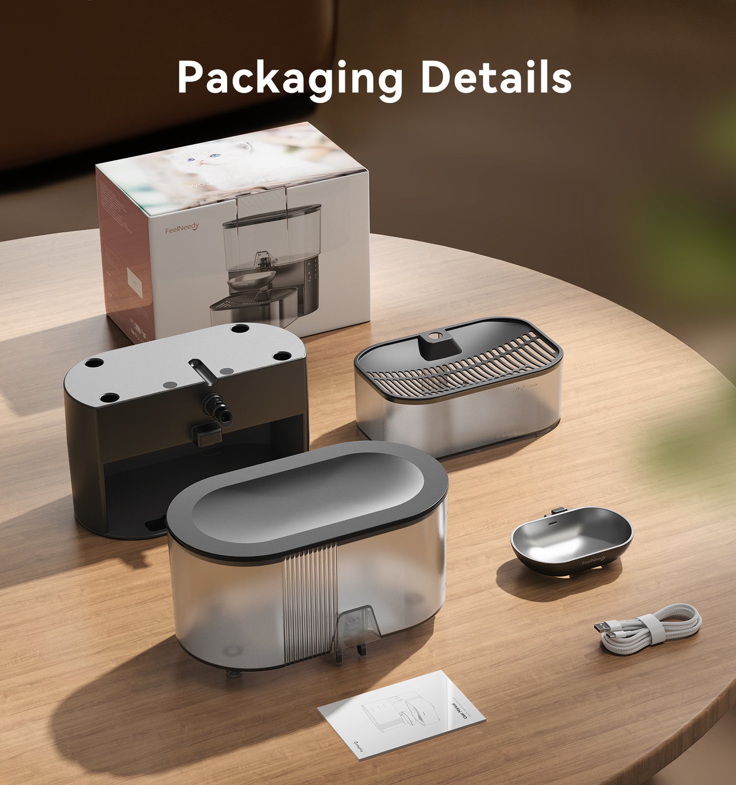 FEELNEEDY US FN-W15 Cat Water Fountain No Filters, Wastewater Separation, FEELNEEDY Stainless Steel Bowl, 3.5L Pet Water Fountain for Cats & Dogs Dispenser, Black