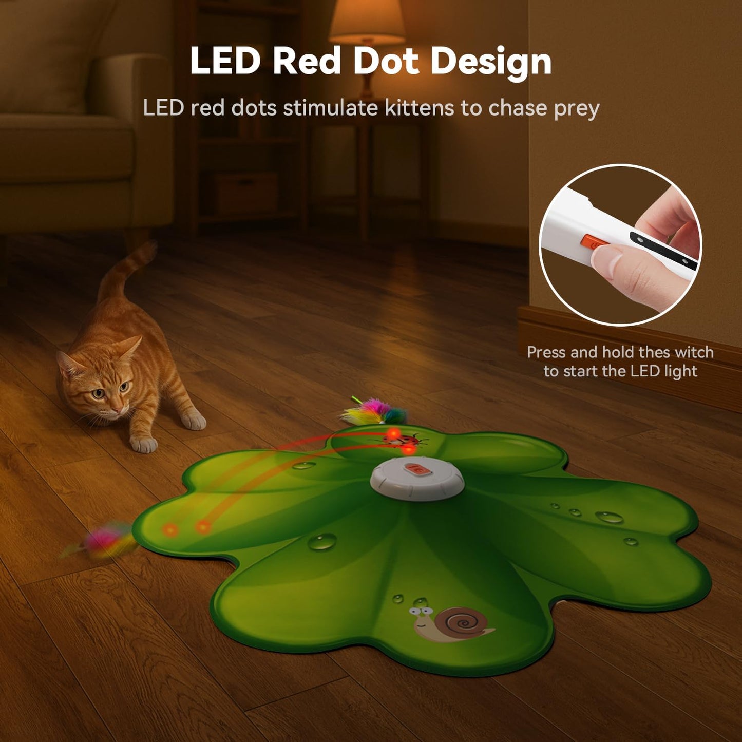 FEELNEEDY CA FN-P20G Rechargeable Cat Toys, 2 in 1 Hide and Seek Game Interactive Cat Toy, Movable LED Red Dot, Moving Concealed Feathers