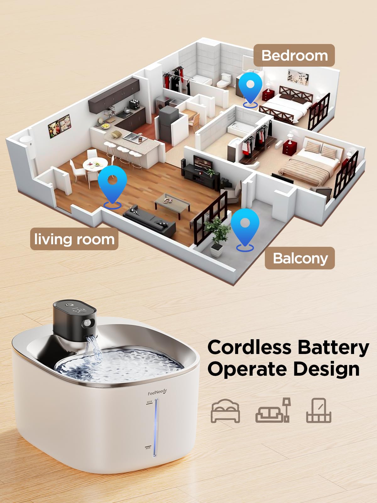 FEELNEEDY Wireless 4L Cat Water Fountain Battery Operated