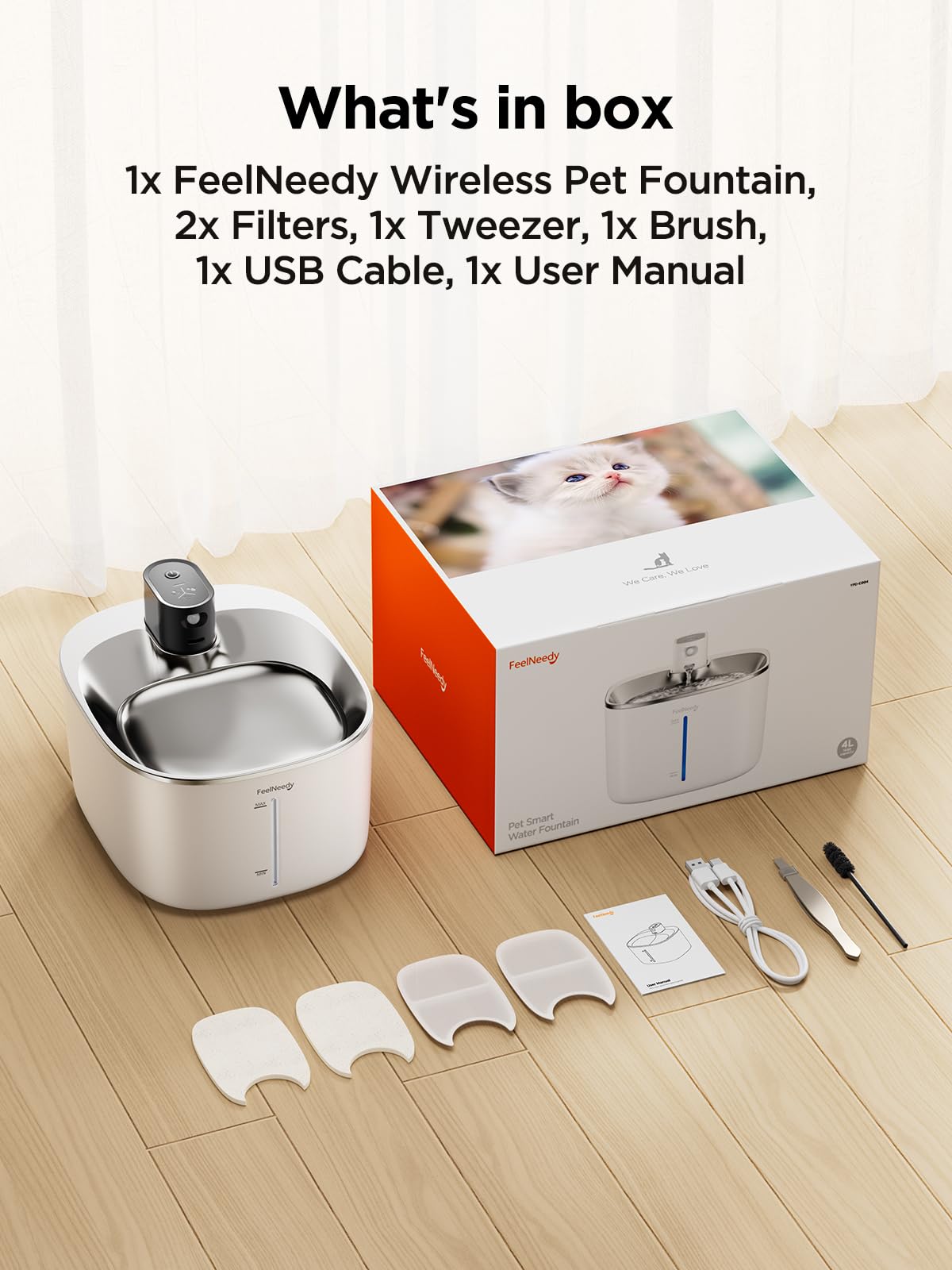 FEELNEEDY Wireless 4L Cat Water Fountain Battery Operated