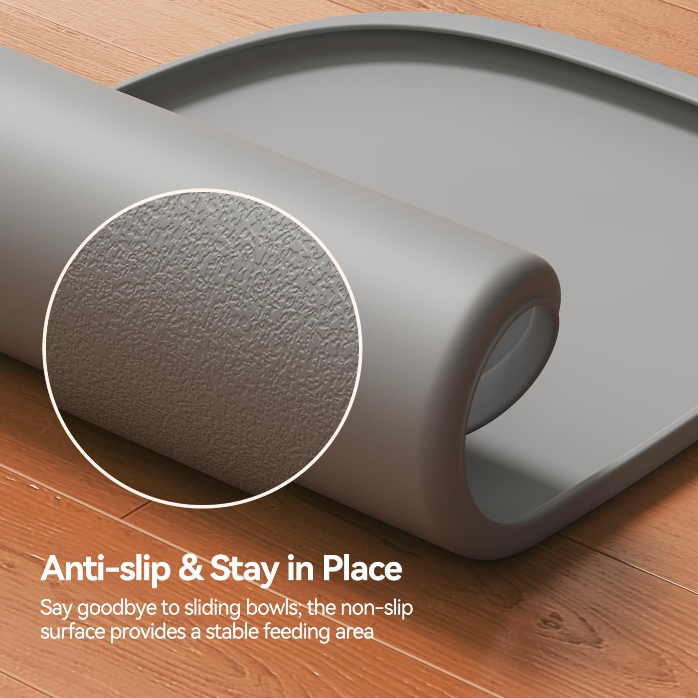 FEELNEEDY DE C21L Napfunterlage Hund und Katzen, rutschfeste Haustierfütterungsmatte mit Erhabenem Rand zur Verhinderung von Lecks, Hochwertige Silikonmatte, Leicht zu Reinigen(60x40cm,Grau)