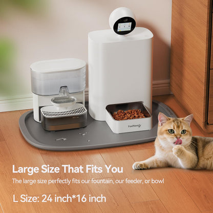 FEELNEEDY DE C21L Napfunterlage Hund und Katzen, rutschfeste Haustierfütterungsmatte mit Erhabenem Rand zur Verhinderung von Lecks, Hochwertige Silikonmatte, Leicht zu Reinigen(60x40cm,Grau)