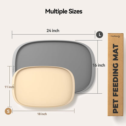 FEELNEEDY DE C21L Napfunterlage Hund und Katzen, rutschfeste Haustierfütterungsmatte mit Erhabenem Rand zur Verhinderung von Lecks, Hochwertige Silikonmatte, Leicht zu Reinigen(60x40cm,Grau)