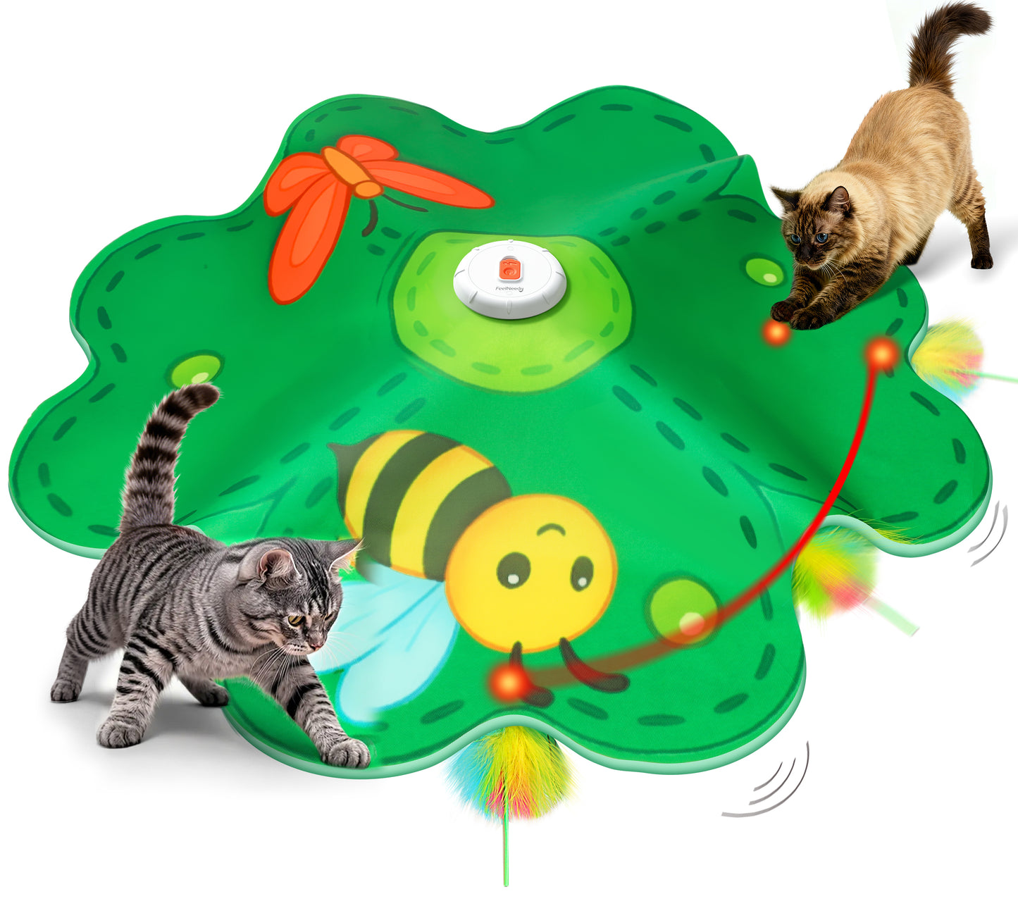 FEELNEEDY P20-New Rechargeable Cat Toys, 2 in 1 Hide and Seek Game Interactive Cat Toy, Movable LED Red Dot, Concealed Feathers, Durable Exercise Toys for Indoor Cats