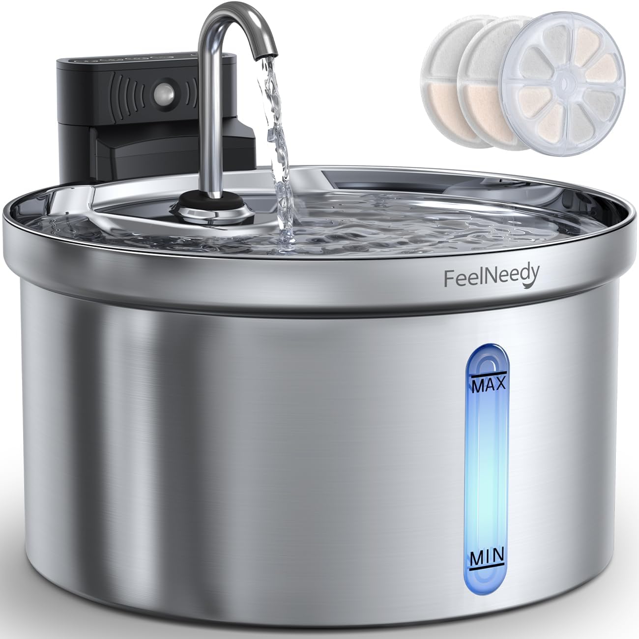 FEELNEEDY Stainless Steel Cat Water Fountain Wireless Silver