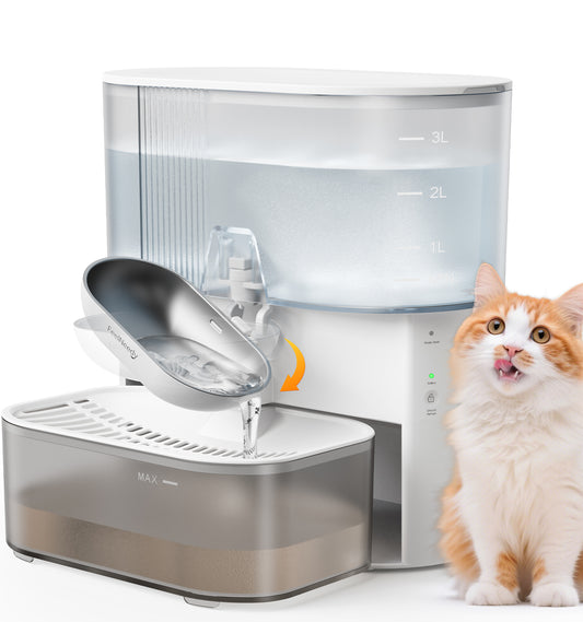 FEELNEEDY FN-W15 Wireless Cat Water Fountain No Filters, Wastewater Separation, Stainless Steel Bowl, 3.5L Pet Water Fountain