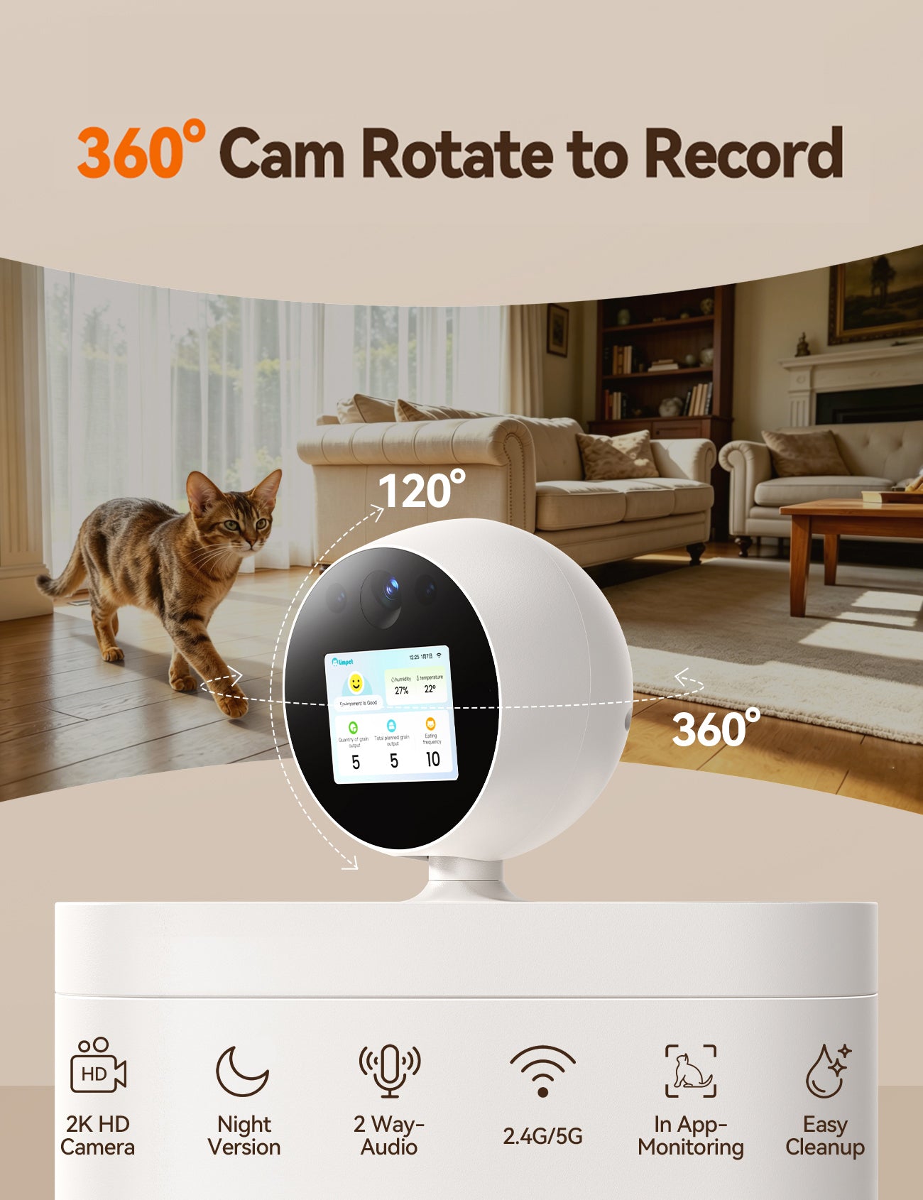 FEELNEEDY Automatic Cat Feeder with Camera 360°, 2k HD Video Night