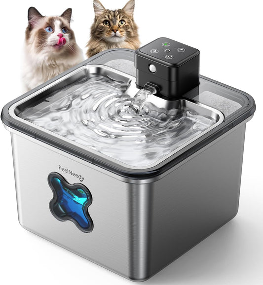 FEELNEEDY IT FN-W17S Fontanella per Gatti senza Fili, 3.2L Fontana per Gatti Acciaio Inox con Sensore di Movimento, Lavabile in Lavastoviglie, Visualizzazione del Filtro