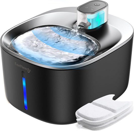 FEELNEEDY C004P 猫 給水器 コードレス 充電式 4L 活性炭フィルター2枚付 スマートペット用循環式自動給水器