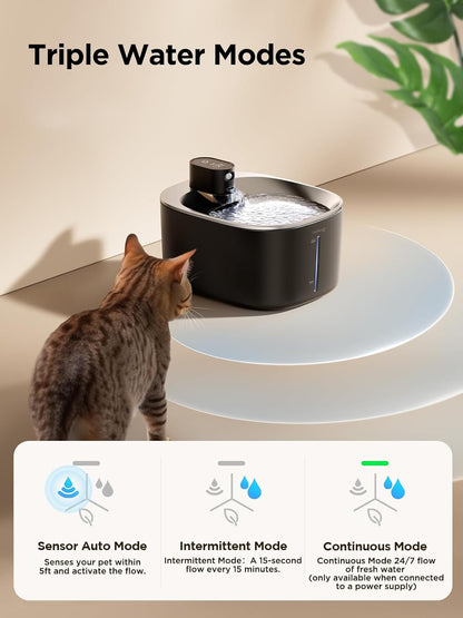 FEELNEEDY C004P 猫 給水器 コードレス 充電式 4L 活性炭フィルター2枚付 スマートペット用循環式自動給水器