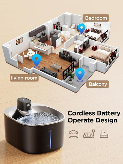 FEELNEEDY UK C004P Cat Water Fountain Battery Operated, 4L/135 fl oz Stainless Steel