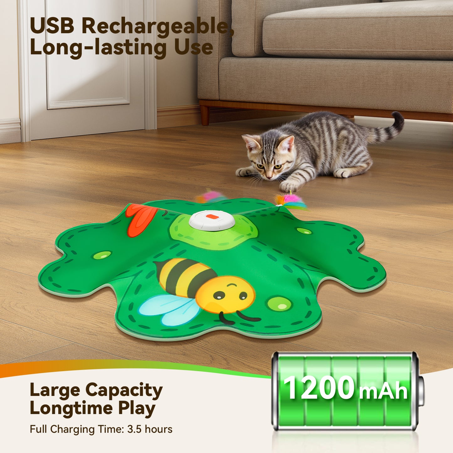 FEELNEEDY P20-New Rechargeable Cat Toys, 2 in 1 Hide and Seek Game Interactive Cat Toy, Movable LED Red Dot, Concealed Feathers, Durable Exercise Toys for Indoor Cats