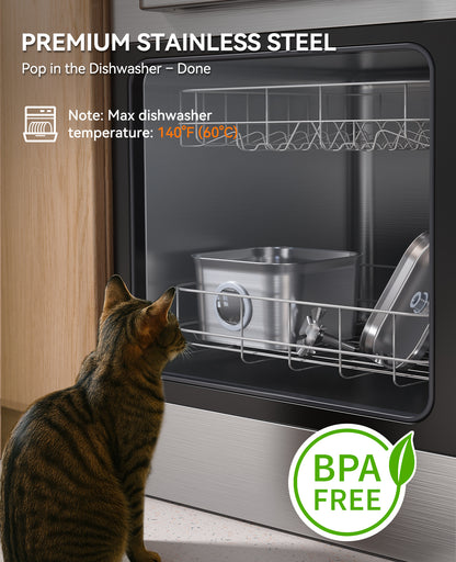 FEELNEEDY US FN-W22 Stainless Steel Cat Water Fountain, 99oz/2.8L Auto Pet Drinking Fountain with 20dB Ultra-Quiet Pump- Ideal for Timid Pets, LED Water Level Window, Dishwasher Safe, 24/7 Circulating Flow