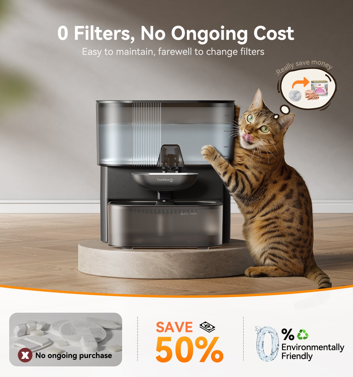 FEELNEEDY US  FN-W15 Cat Water Fountain No Filters, Wastewater Separation, FEELNEEDY Stainless Steel Bowl, 3.5L Pet Water Fountain for Cats & Dogs Dispenser, Black