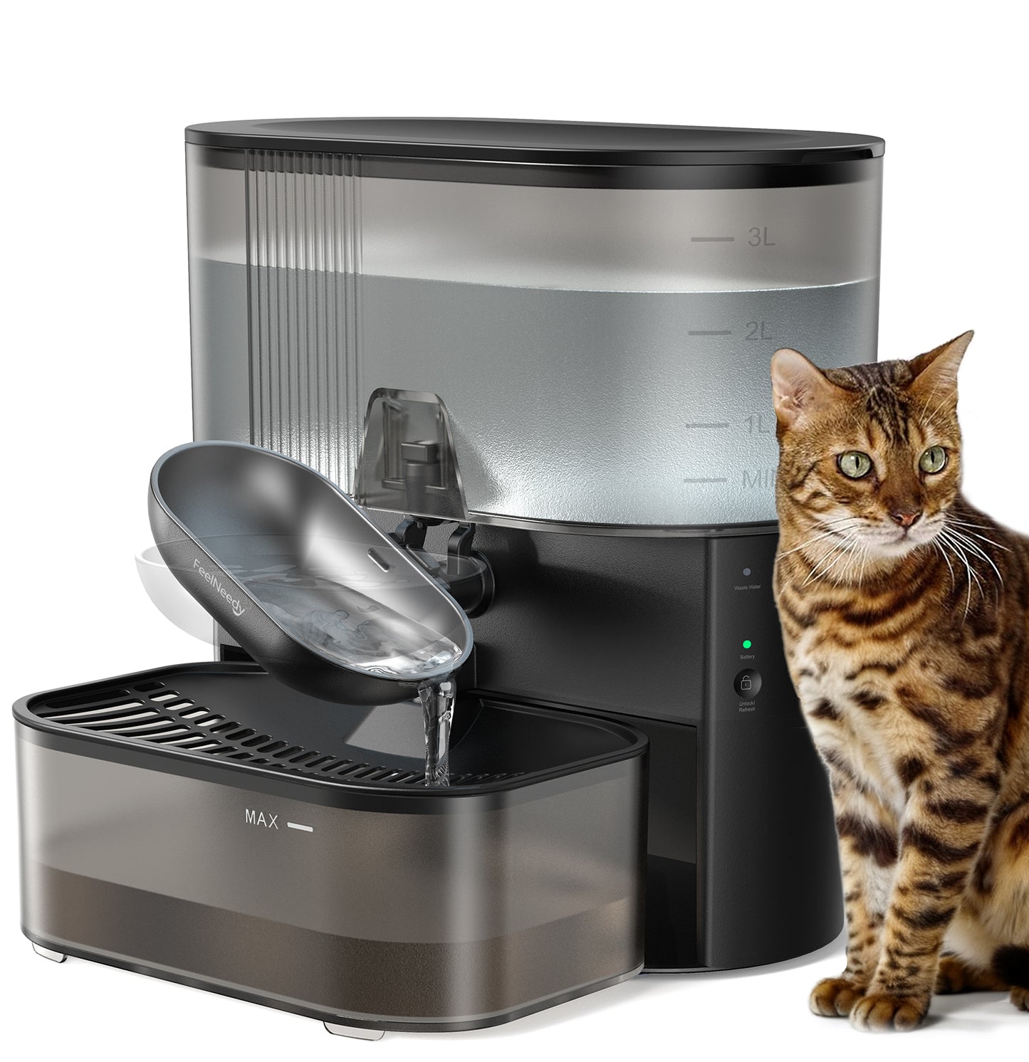 FEELNEEDY US  FN-W15 Cat Water Fountain No Filters, Wastewater Separation, FEELNEEDY Stainless Steel Bowl, 3.5L Pet Water Fountain for Cats & Dogs Dispenser, Black