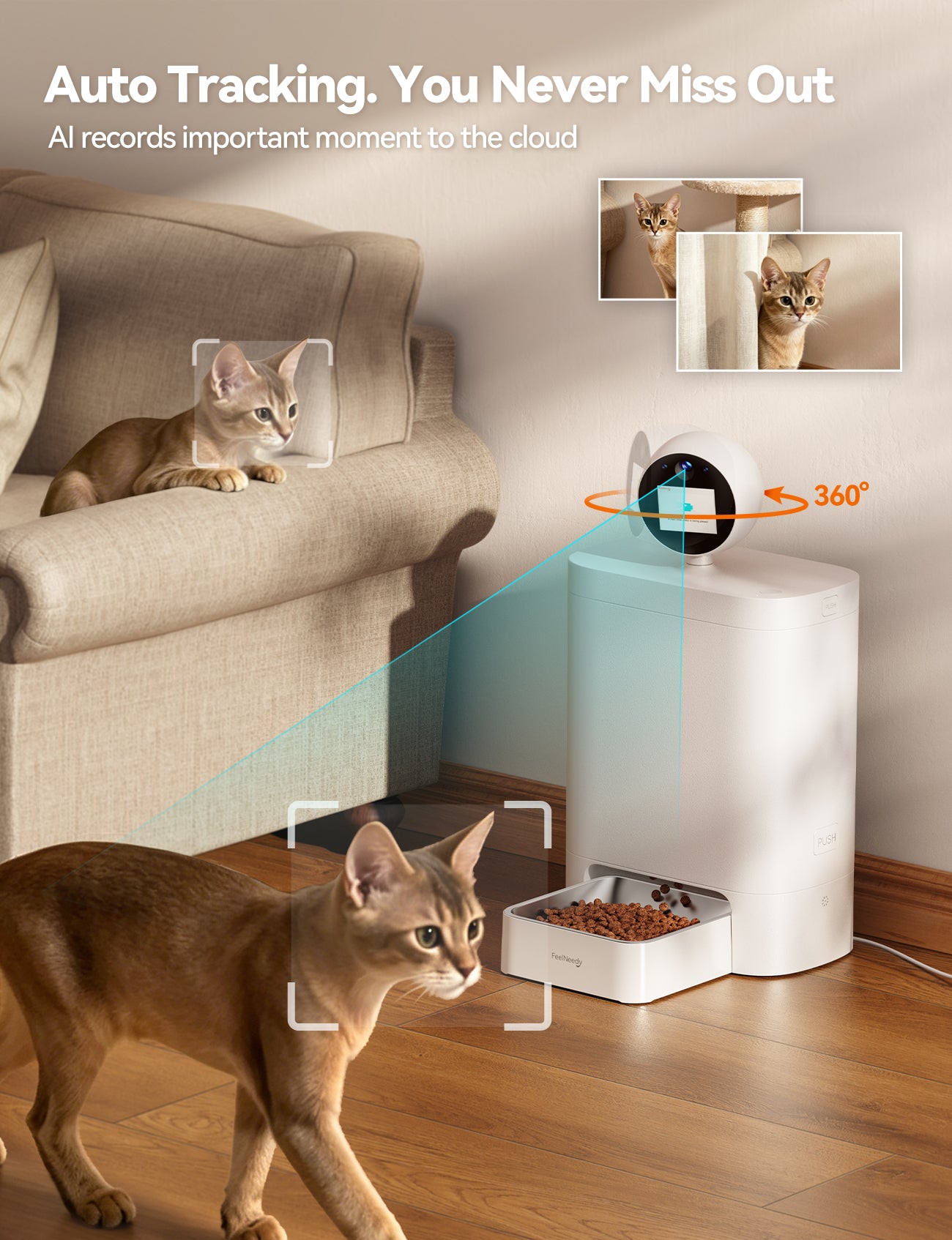 FEELNEEDY Automatic Cat Feeder with Camera 360°, 2k HD Video Night