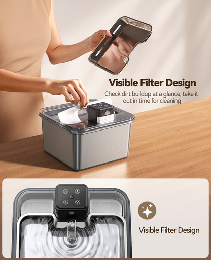 FEELNEEDY US FN-W17S Cat Water Fountain Wireless + 6 Filters: [Visual Filter] & [Heavy-Duty Stainless Steel] FEELNEEDY- Premium, 3.2L/108oz, 4000mAh Battery Operated Pet Fountain with Sensor, for Cats and Dogs