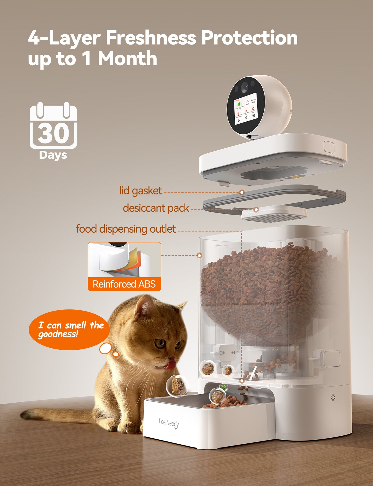 FEELNEEDY Automatic Cat Feeder with Camera 360°, 2k HD Video Night