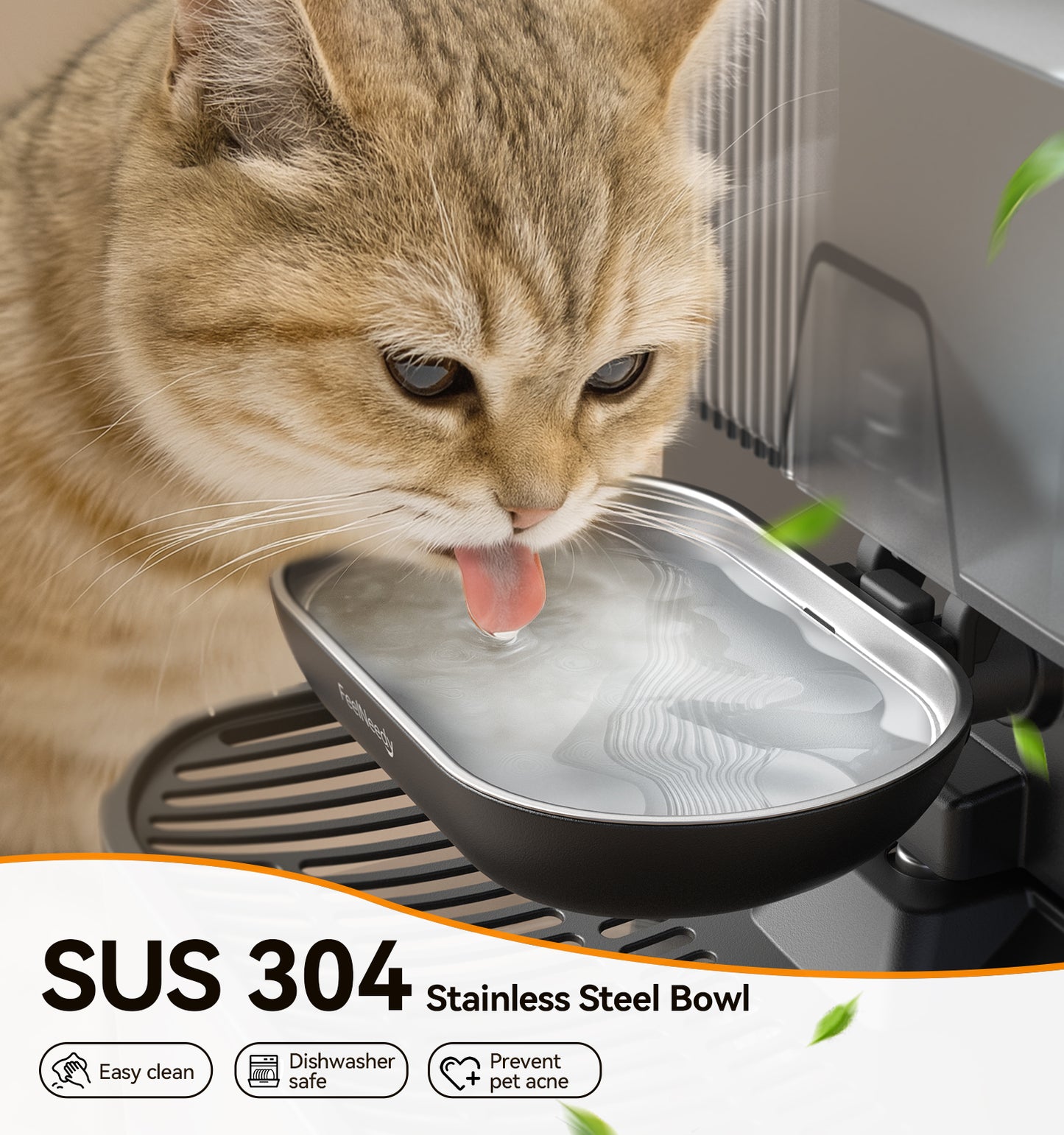 FEELNEEDY US  FN-W15 Cat Water Fountain No Filters, Wastewater Separation, FEELNEEDY Stainless Steel Bowl, 3.5L Pet Water Fountain for Cats & Dogs Dispenser, Black