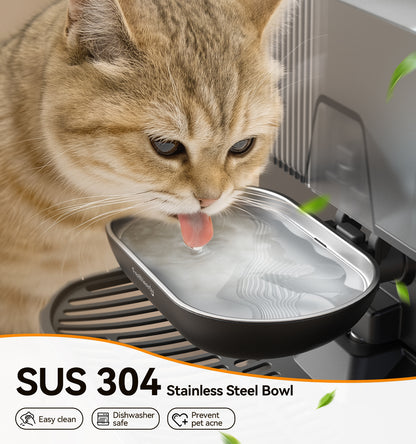 FEELNEEDY US  FN-W15 Cat Water Fountain No Filters, Wastewater Separation, FEELNEEDY Stainless Steel Bowl, 3.5L Pet Water Fountain for Cats & Dogs Dispenser, Black