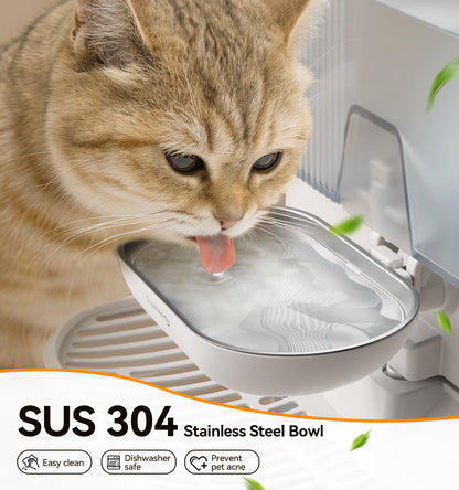 FEELNEEDY FN-W15 Wireless Cat Water Fountain No Filters, Wastewater Separation, Stainless Steel Bowl, 3.5L Pet Water Fountain