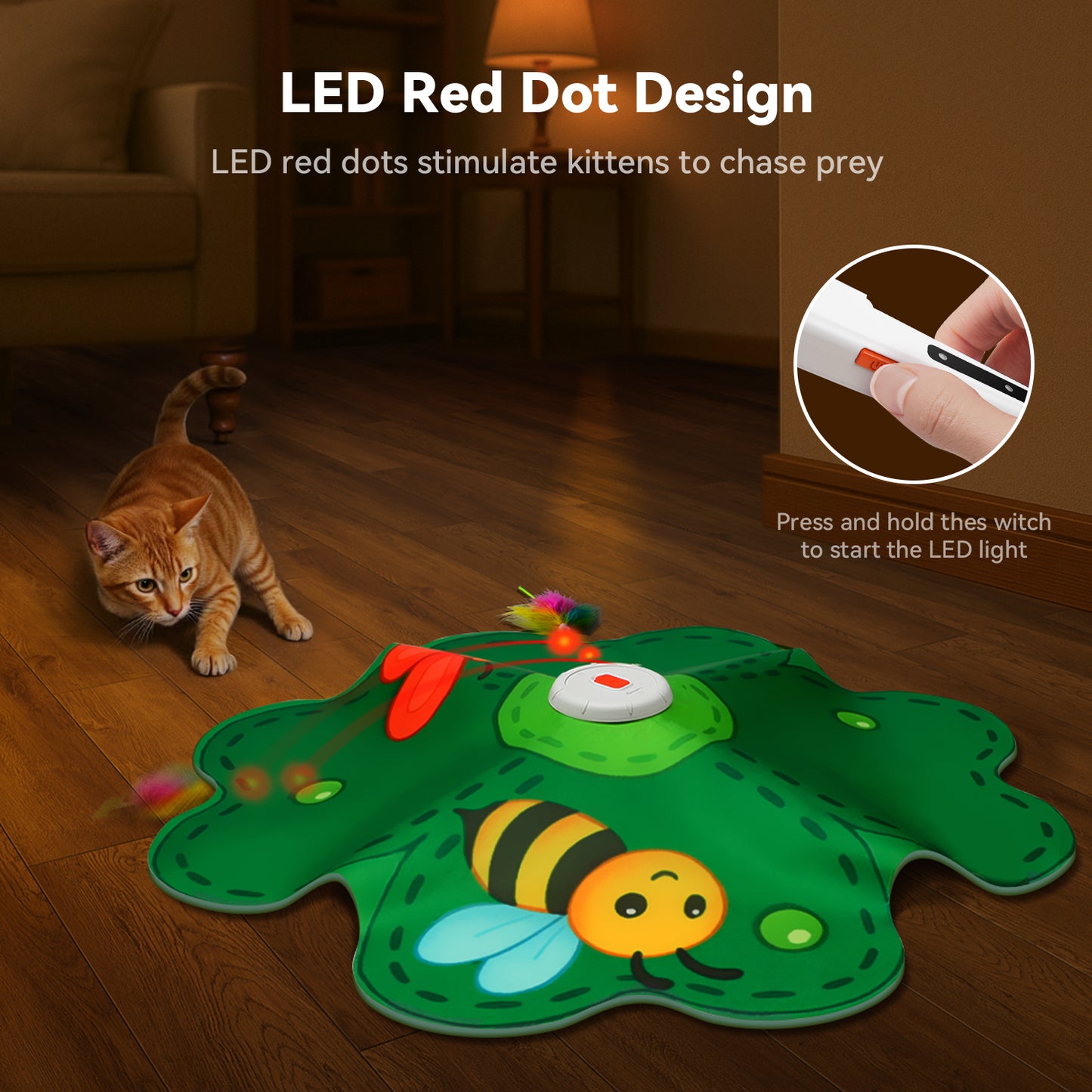 FEELNEEDY P20-New Rechargeable Cat Toys, 2 in 1 Hide and Seek Game Interactive Cat Toy, Movable LED Red Dot, Concealed Feathers, Durable Exercise Toys for Indoor Cats