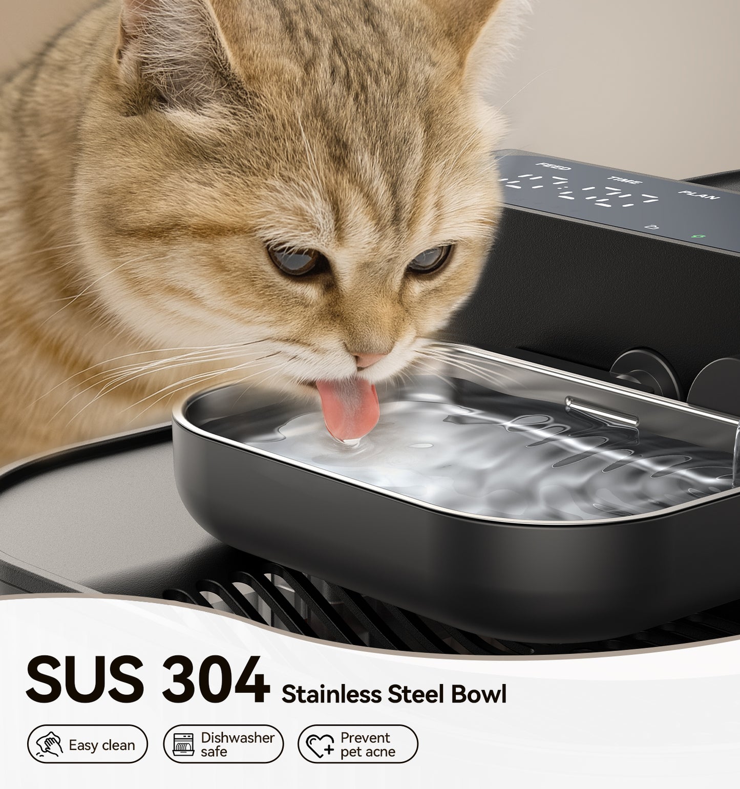 FEELNEEDY FN-W26 Wireless No Filters Cat Water Fountain, Wastewater Separation, Stainless Steel Bowl, 3000mAh 3.5L Pet Water Fountain for Indoor Cats & Dogs Dispenser, Black