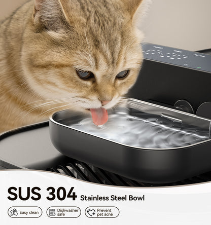 FEELNEEDY FN-W26 Wireless No Filters Cat Water Fountain, Wastewater Separation, Stainless Steel Bowl, 3000mAh 3.5L Pet Water Fountain for Indoor Cats & Dogs Dispenser, Black