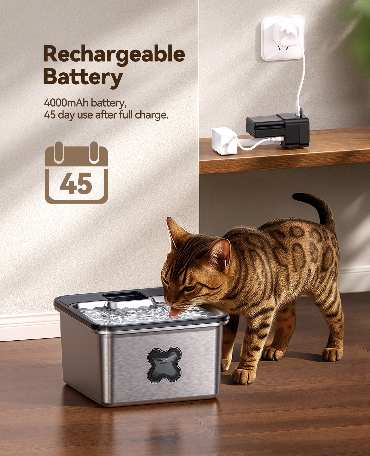 FEELNEEDY US FN-W17S Cat Water Fountain Wireless + 6 Filters: [Visual Filter] & [Heavy-Duty Stainless Steel] FEELNEEDY- Premium, 3.2L/108oz, 4000mAh Battery Operated Pet Fountain with Sensor, for Cats and Dogs