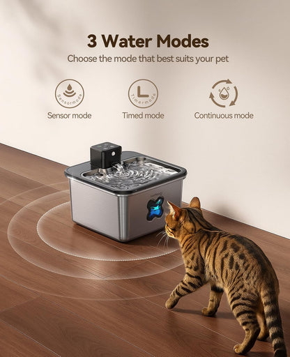 FEELNEEDY US FN-W17S Water Fountain Cordless Stainless Steel 3.2L Operated Pet Fountain with Sensor