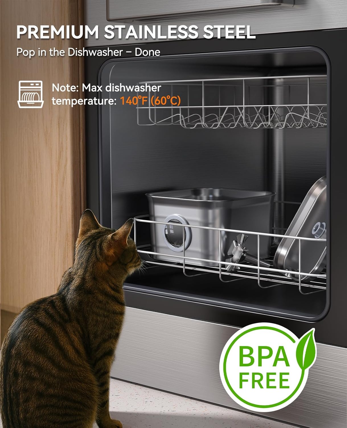FEELNEEDY FN-W22 Stainless Steel Cat Water Fountain for Drinking,24/7 Circulation Filtration & LED Water Level Window& Dishwasher Safe