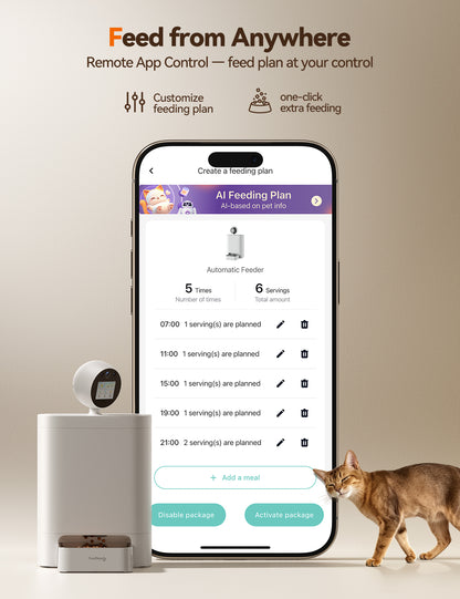 FEELNEEDY Automatic Cat Feeder with Camera 360°, 2k HD Video Night Vision, AI-Powered for Auto Pet Tracking, 5G/2.4G Wi-Fi & 2-Way Audio, Smart APP Control, Low Food Alert, 5.5L Timed Pet Feeder