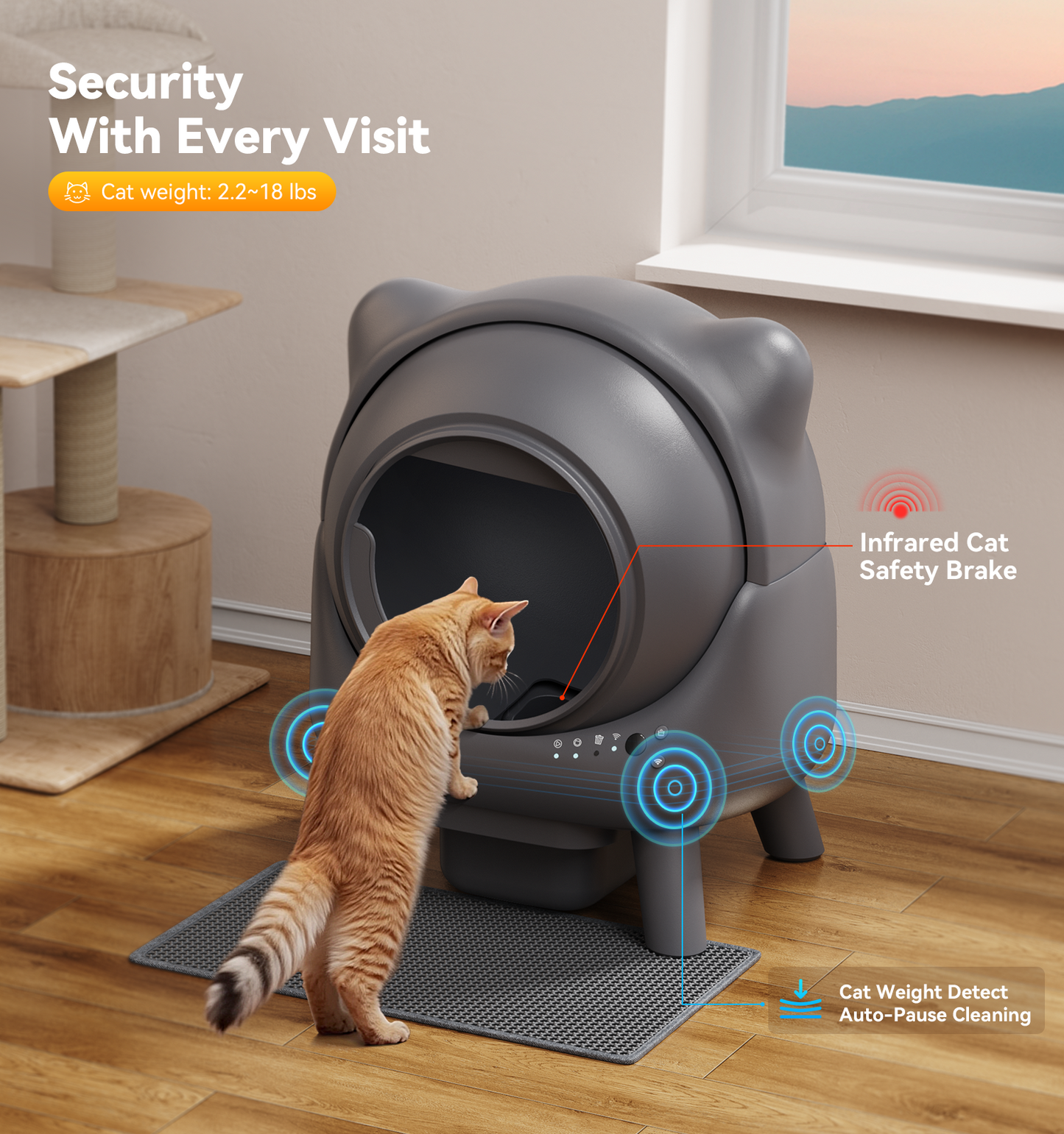 FEELNEEDY US S20 Self Cleaning Litter Box, Automatic Litter Box, Odor Control Robot, Cat Ears Design, 65L APP Real-Time Monitor, Cat Litter-Boxs for Multiple Cats, Safety Sensors, with 1 Trash Bag
