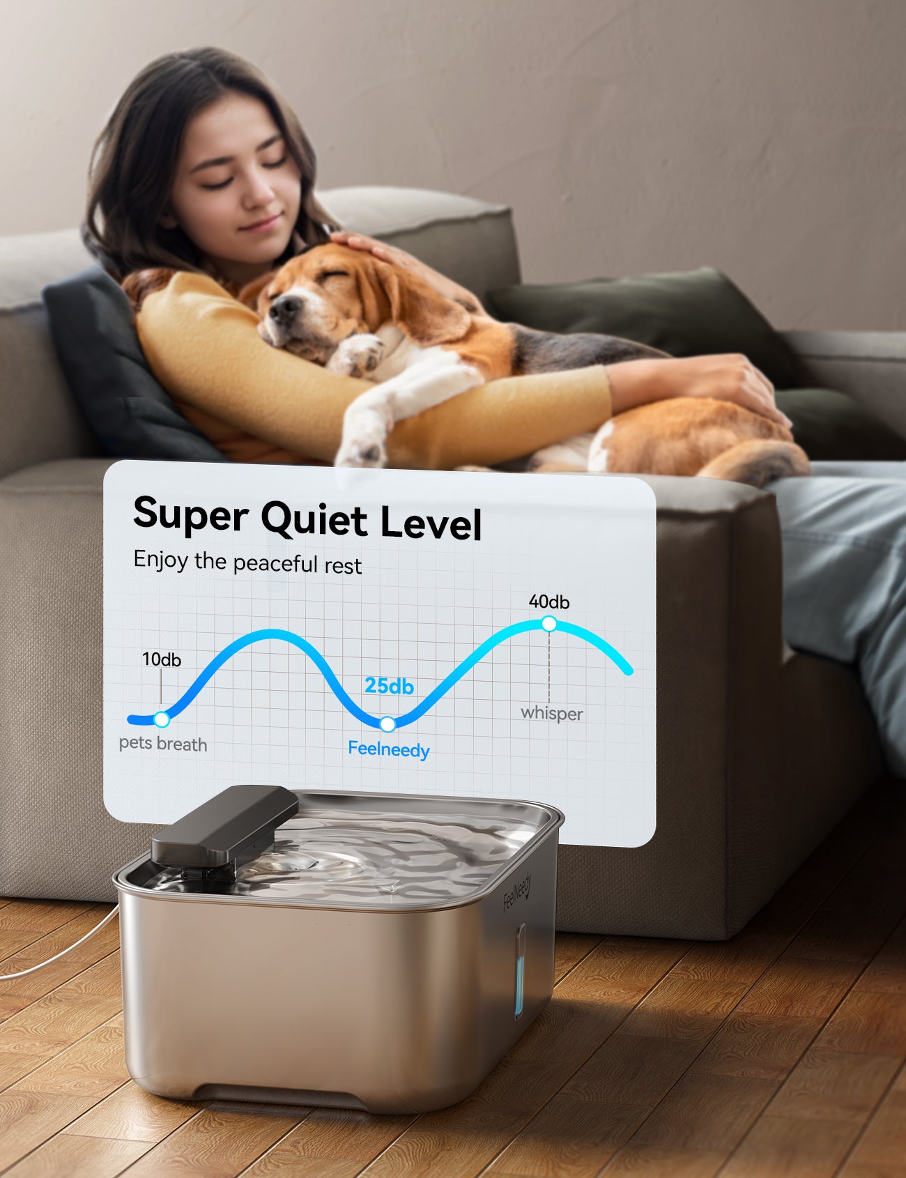 FeelNeedy US FN-W13 3 Gal Stainless Steel Dog Water Fountain for Large Dog, Dog Water Bowl Dispenser with Water Level Window, Super Quiet Pet Water Fountain for S-L Dogs and Multi-Pet with 10 Filters & 10 Filter Sponges