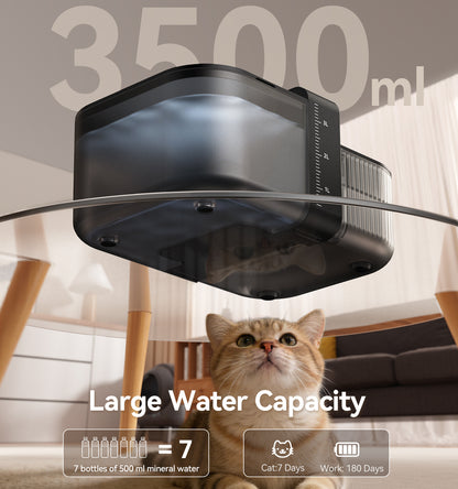 FEELNEEDY FN-W26 Wireless No Filters Cat Water Fountain, Wastewater Separation, Stainless Steel Bowl, 3000mAh 3.5L Pet Water Fountain for Indoor Cats & Dogs Dispenser, Black