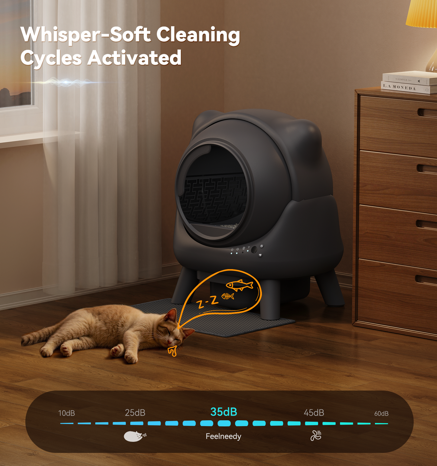 FEELNEEDY US S20 Self Cleaning Litter Box, Automatic Litter Box, Odor Control Robot, Cat Ears Design, 65L APP Real-Time Monitor, Cat Litter-Boxs for Multiple Cats, Safety Sensors, with 1 Trash Bag