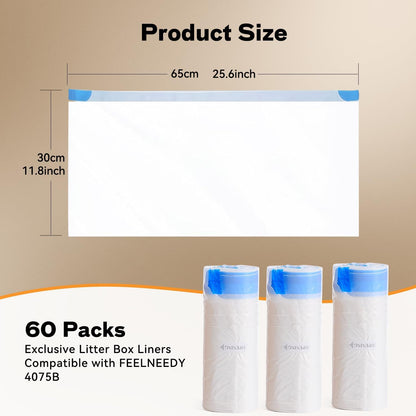Automatic Self-Cleaning Cat Litter Box Replaced Trash Bags-3 Rolls, 60 Packs FEELNEEDY Cat Litter Box Waste Bag for 4075B