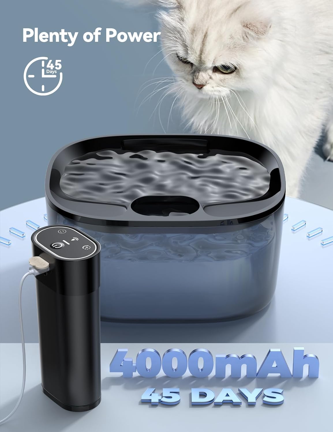 Wireless Cat Water Fountain, FEELNEEDY 4L/135 fl oz Battery Operated Pet Water Fountain for Cats Pump-Free Design, Motion Sensor Cat Drinking Fountain Ultra Quiet (Clear Black+6 Pack Filters,FN-W07)
